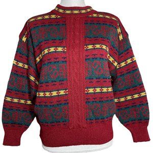 Geometric VTG Sweater M 62 East Burgundy Cosby Geo Tribal Symbols Patterned Red